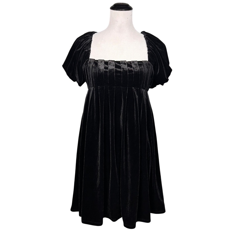 NWT Bebop Velvet Mini Dress Women L Black Open Back Babydoll Goth LBD Whimsigoth